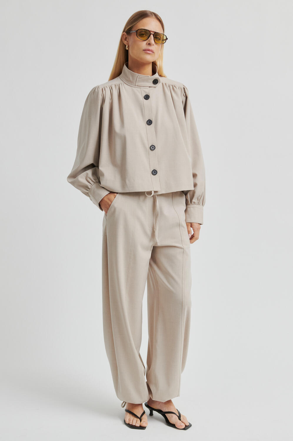 Zoie bukser - Light Beige Melange